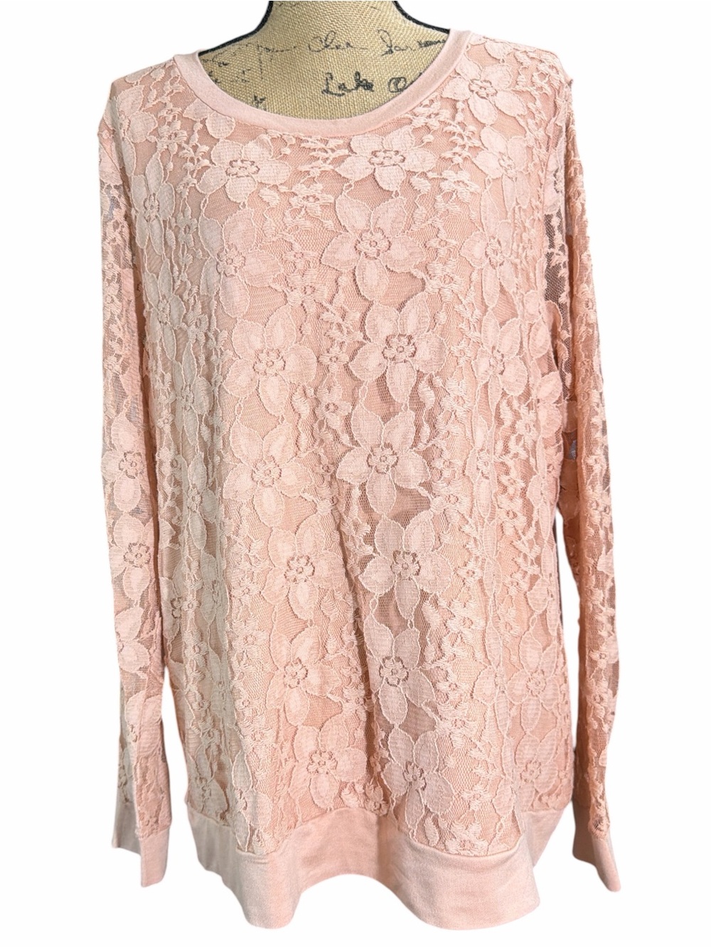 Adrianna Papell Blush Pink Floral Lace Long Sleeve Top EC. Size XXL